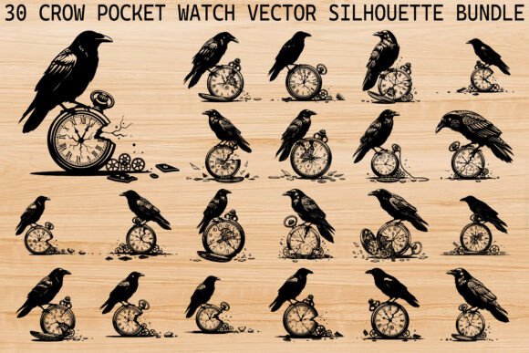 Download Crow Pocket Watch Silhouette Bundle - Silhouette bundle Collection