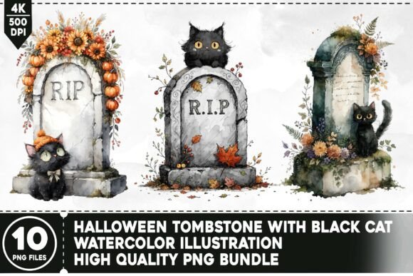 Download Halloween Tombstone with Black Cat - Tombstone Collection
