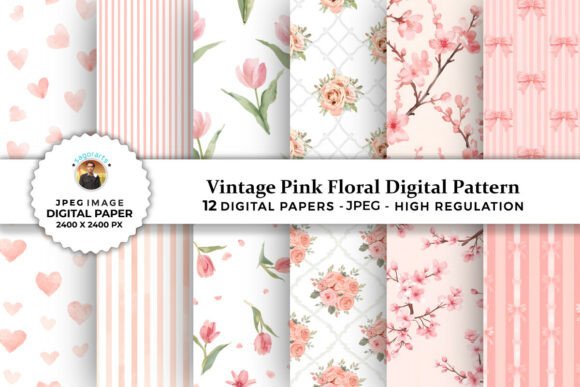 Download Vintage Pink Floral Digital Patterns - Digital pattern Collection