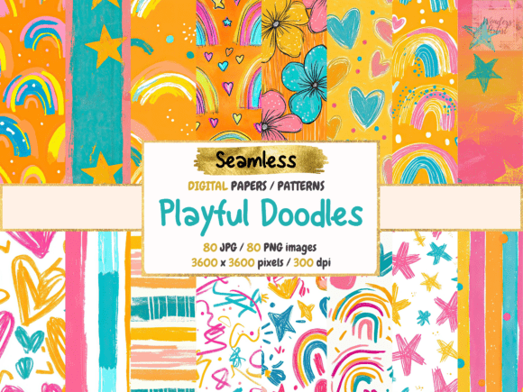 Download Playful Doodles Seamless Digital Papers - Seamless Collection