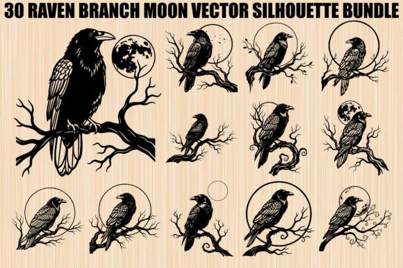 Download Raven Branch Moon Silhouette Bundle - Silhouette bundle Collection