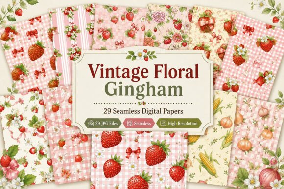 Download Vintage Floral Gingham Digital Pattern - Digital pattern Collection
