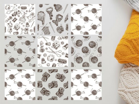 Download Knitting Sewing Seamless Patterns Set - Seamless Collection