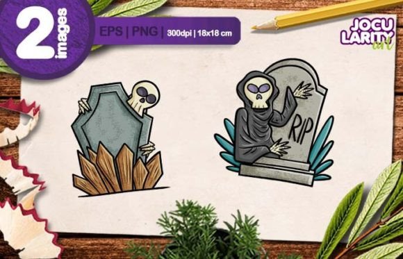 Download Tombstone with Skull Cartoon Vector - Premium Resources