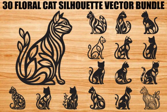 Download Floral Cat Silhouette Bundle - Silhouette bundle Collection