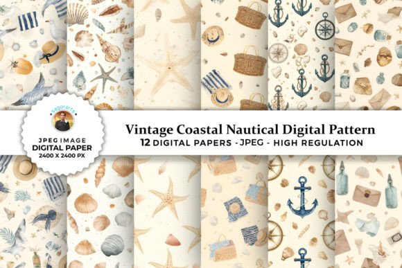 Download Vintage Coastal Nautical Digital Pattern - Digital pattern Collection