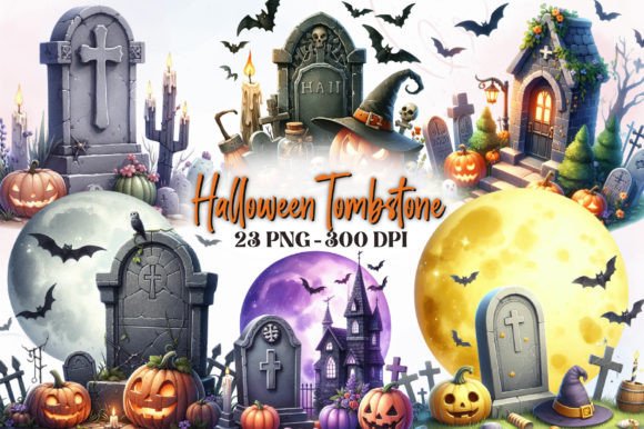 Download Halloween Tombstone Watercolor Clipart - Premium Bundle