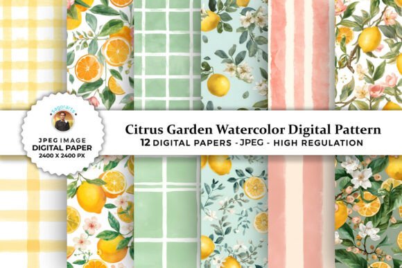 Download Citrus Garden Watercolor Digital Pattern - Digital pattern Collection